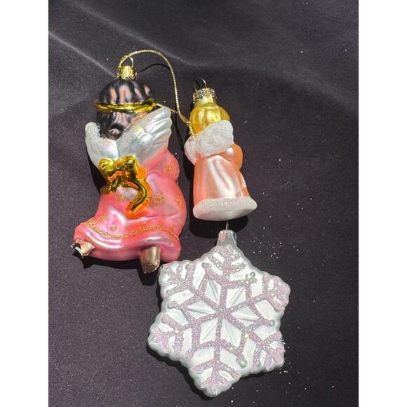 Vintage Blown Glass Angel & Snowflake Ornaments Gold Lot Of 3 -OR3 - Picture 8 of 8